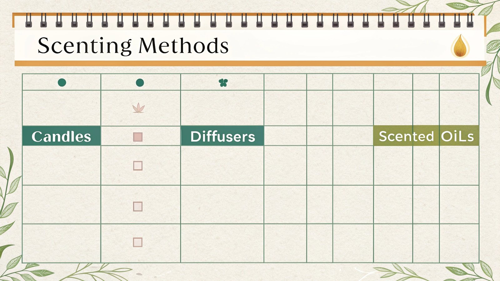 Calendar showing longevity of different scenting methods
