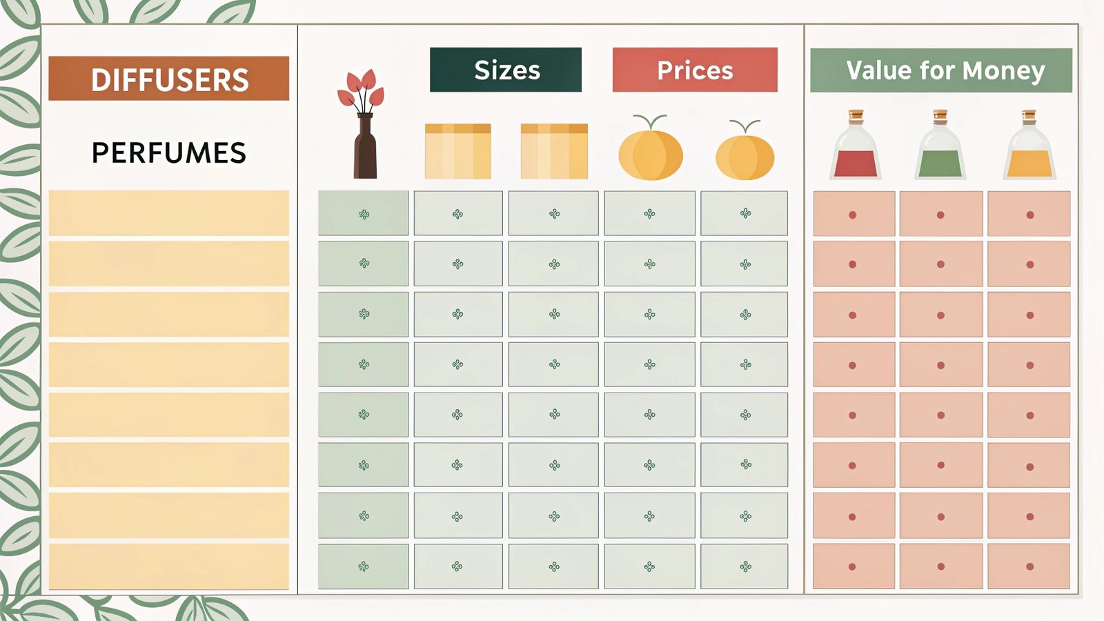 Cost comparison chart between diffusers and perfumes