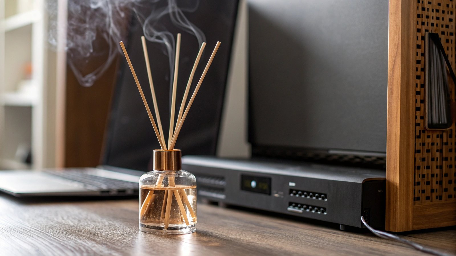 Reed diffuser dangerously close to electronic equipment