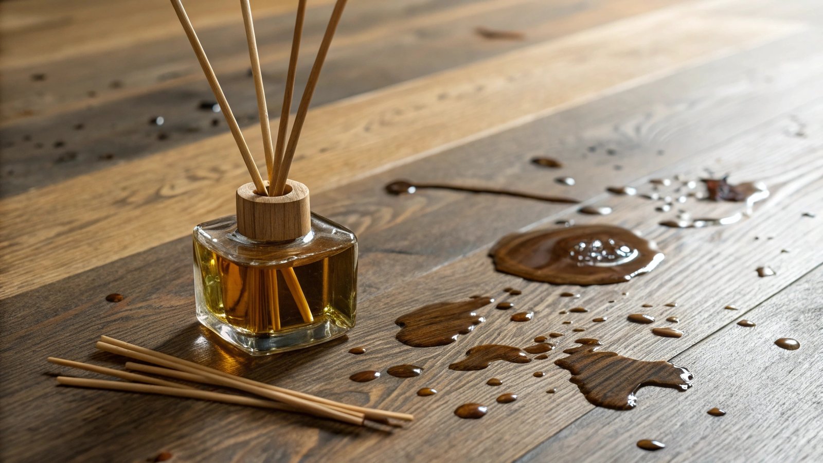 Reed diffuser oil damage on wooden surface