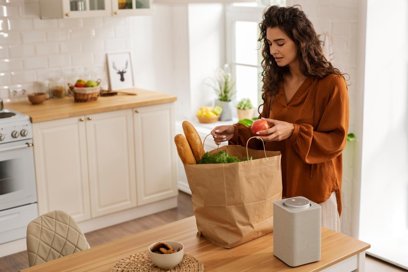 Modern kitchen with scented garbage bags