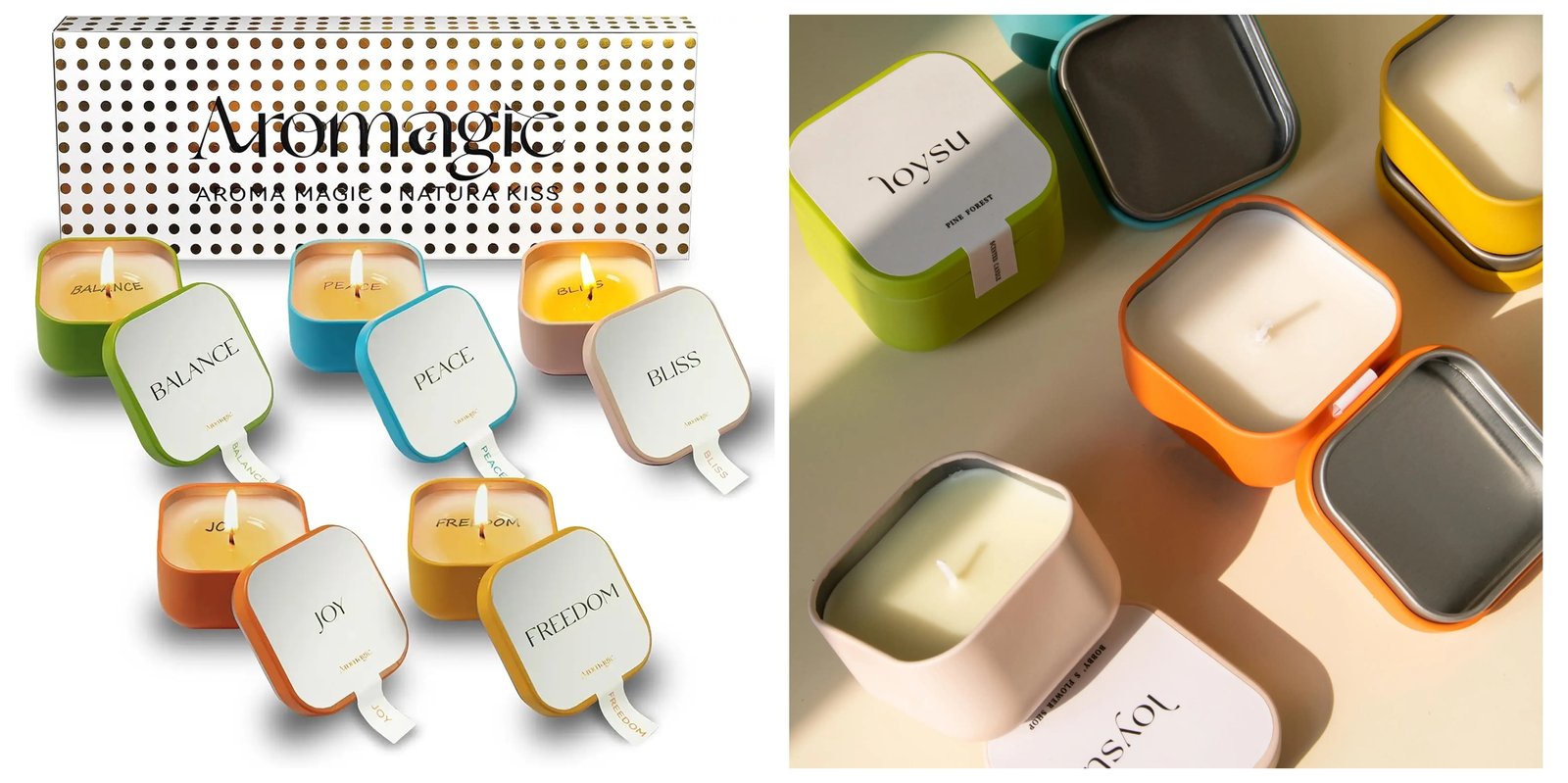 Comparison of white label and private label candles with distinct branding