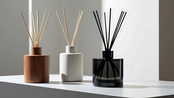 Difusor de palheta elegante que proporciona uma fragrância sem chama numa casa moderna