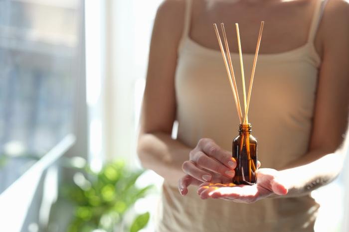 Aromatherapy reed diffuser creating peaceful wellness environment