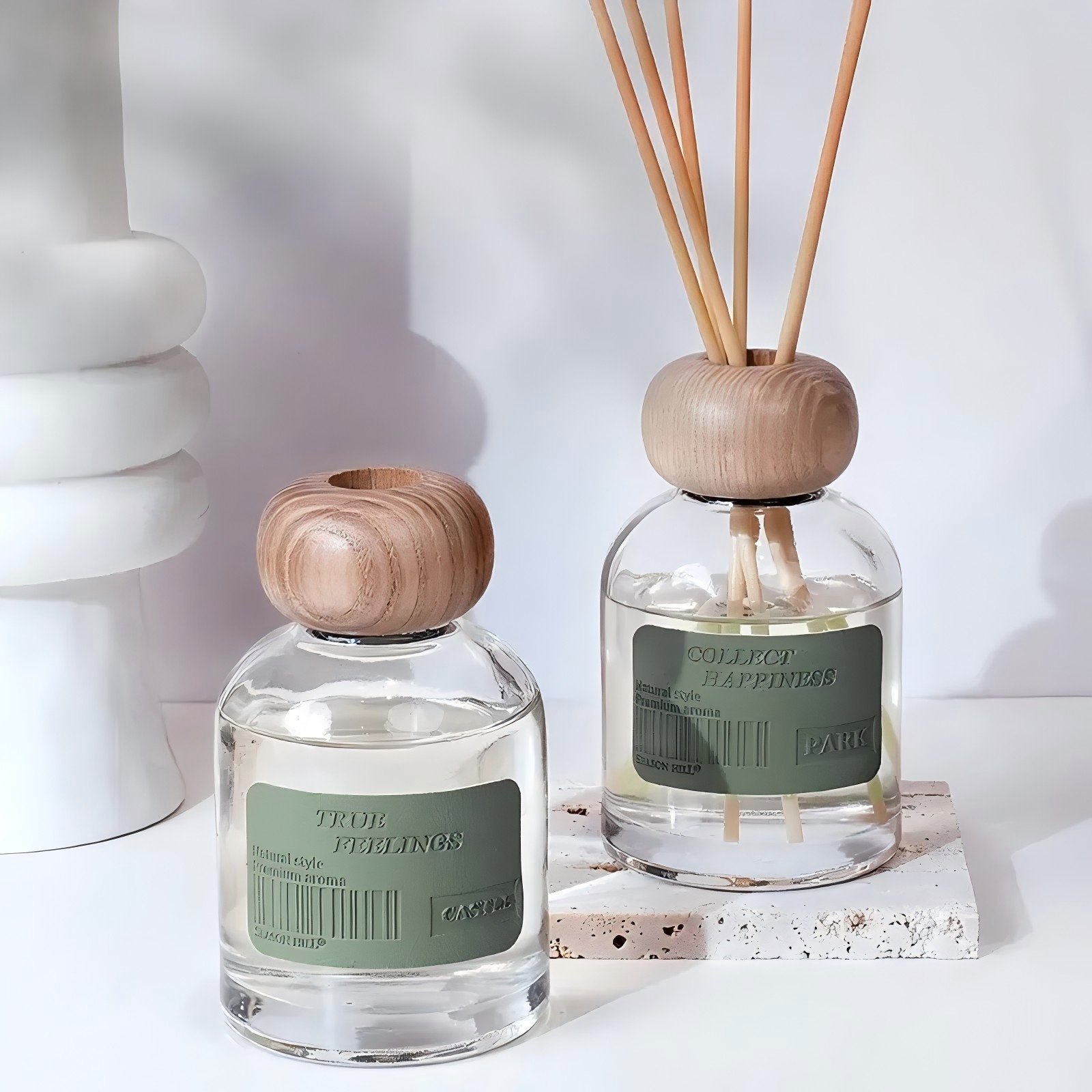 Reed diffuser placement guide with room size and reed quantity recommendations