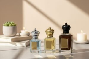 Luxury crown cap fragrance bottles in three colors