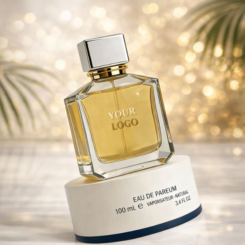 Elegant glass perfume bottle reflecting light, symbolizing the clarity of finding a signature scent