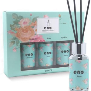 Mini reed diffuser gift set with lavender, rose, and vanilla fragrances, small bottle set for retail and private label customization