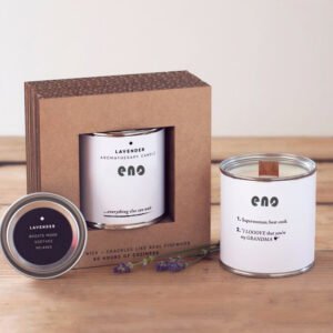 Lavender aromatherapy candle gift set with packaging box, wood wick scented candle for home fragrance and private label gifting