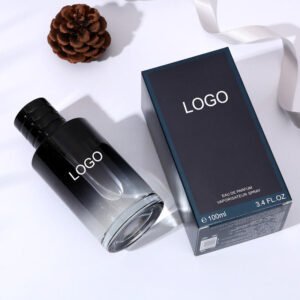 Private label men’s perfume with smoky black gradient glass bottle and black cap